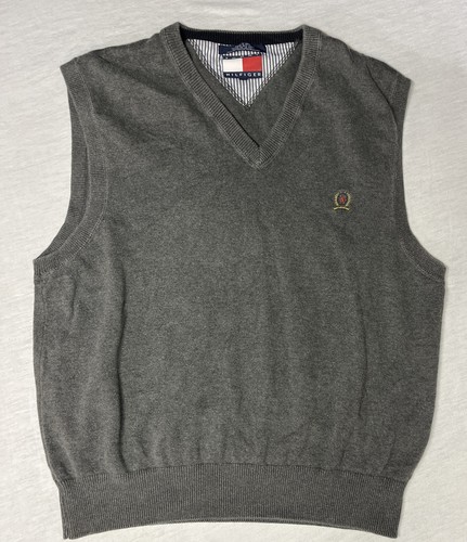 Tommy Hilfiger, 1990's Tommy Hilfiger Gray Knit Vtg V Neck Sweater Vest Men's Large