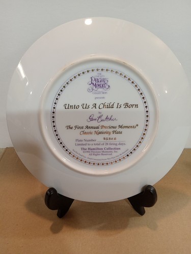 PRECIOUS MOMENTS HAMILTON COLLECTION PLATE 2539B "Unto Us A Child Is Born" 1994 - Picture 2 of 2