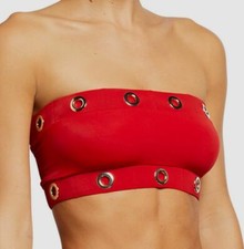 175 OYE Women's Red Solid Arya Grommet Bandeau Bikini Top Swimwear Size Small