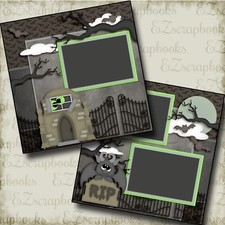 CEMETERY - Halloween - 2 Premade Scrapbook Pages - EZ Layout 3536