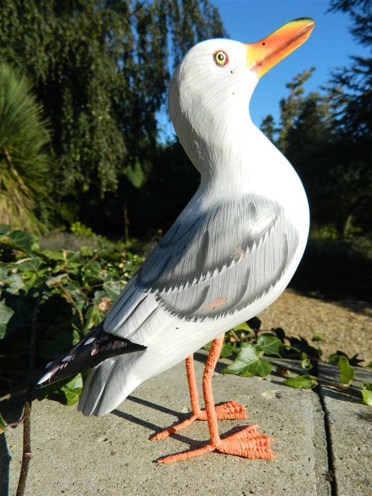 Wooden Seagull Carving - Hand Carved And Painted Seagull Bird Carving