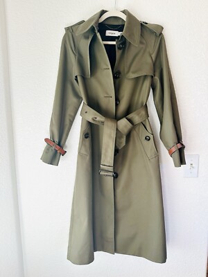 Coach 1941 Military Cotton Trench Coat Green Leather Trim Size - Main Image