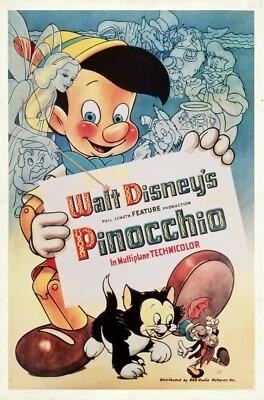 1940 Walt Disneys Pinocchio Movie Poster Print Jiminy Cricket Geppetto🍿