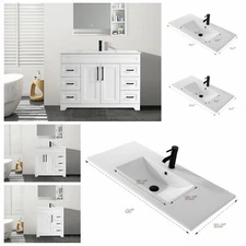 30"/36"/48"Bathroom Vanity With Sink Cabinet Ceramic Basin Under White No Mirror