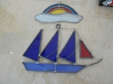 SAILING SHIP STAINED GLASS HANGING SUNCATCHER ORNAMENT  RAINBOW