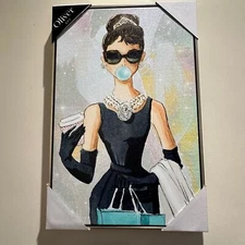Oliver Gal Audrey Hepburn Bubble Gum Jewelry Wall Art Canvas Framed NEW