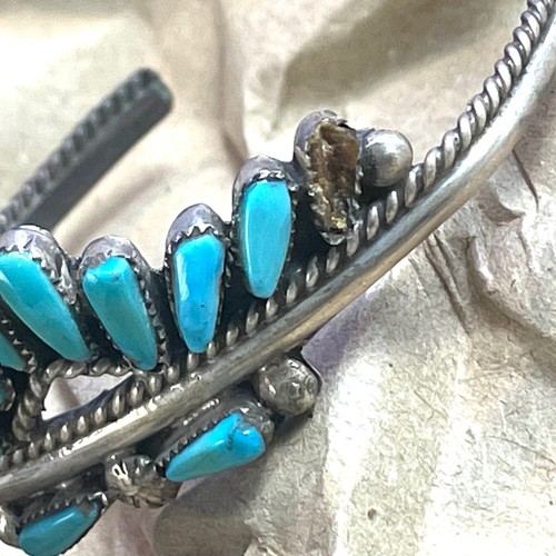 Vintage Handmade Zuni Turquoise & Sterling Silver Needlepoint Bracelet Old Pawn - Picture 4 of 6