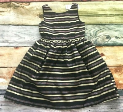 Gymboree 5 6 7 8 Holiday Portrait Stripe Silver Gold Black Dress NWT ...