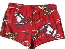 Vintage 50s Mens Red Hawaiian Sailing Rayon Board shorts Swim Trunks sz L