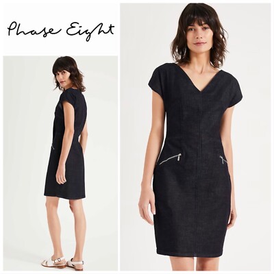 PHASE EIGHT Indigo Delmar Denim Dress UK 16 Pockets Stretch