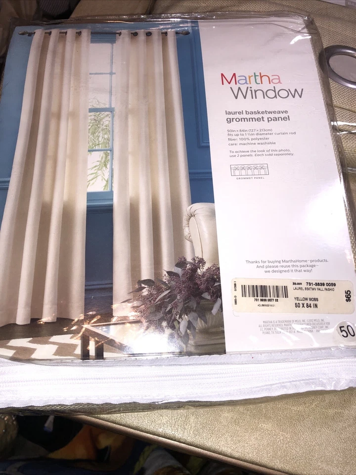 Pair MARTHA WINDOW  Grommet Panel 50” X 84"  Yellow Moss - Image 4 of 4