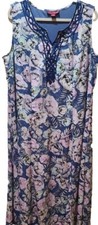 Jessica London Floral Plus Size Maxi Dress Blue Sz 20 Embroidered Neckline Lined