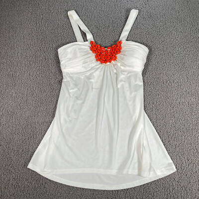 Caché Blouse Top Womens Size S Sleeveless White Beads NWT
