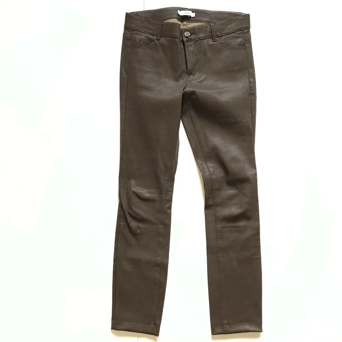 Vince Five Pocket Lamb Leather Pants Womens 2 Brown Slim Fit Legging V2900 20656