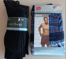 2 Pairs of Hanes Vintage Boxers AND West Loop Dress Crew Socks 3 PAIRS 6-12 NEW
