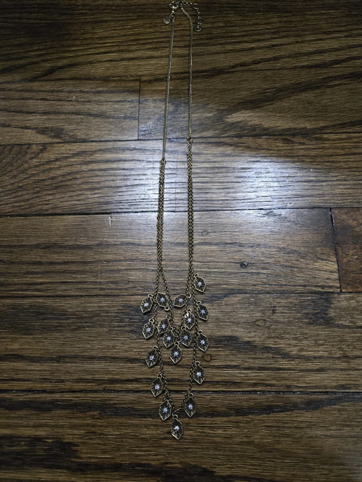 Pre-owned J. Crew Victorian Clear Crystals And Brass Color Metal Long Necklace - Image 2 of 3