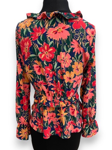 TOPSHOP Blouse Women's Size 10 Floral Print Ruffle Tie Front Long Sleeve Boho - Picture 5 of 9