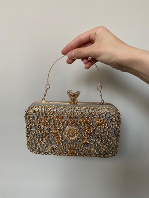 Women s Gold Silver Rhinestone Evening Clutch Purse Wedding Prom Bag