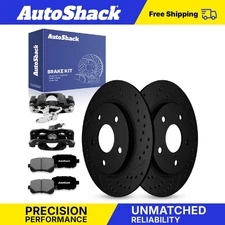 Rear Drilled Brake Rotor Premium Pad Caliper Black for Chrysler Town & Country