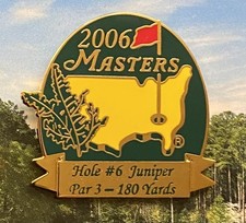 2006 Masters Augusta Golf Pin on original card mount. Hole #6 Juniper. Very rare