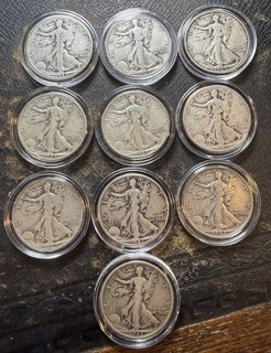 lot of 10 Walking liberty half dollars 4 Denver 3 San Francisco And 3 Philly