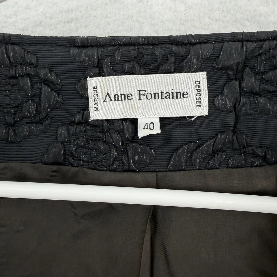 Chaqueta Anne Fontaine Mujer 40 Negro Jacquard Brocado Floral Manga Abullonada Cremallera Foto 3 de 4
