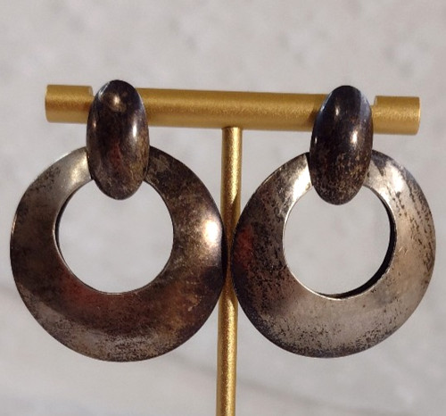 Navajo Native American 925 Sterling Silver Hoop Drop Earrings Signed I. Kee