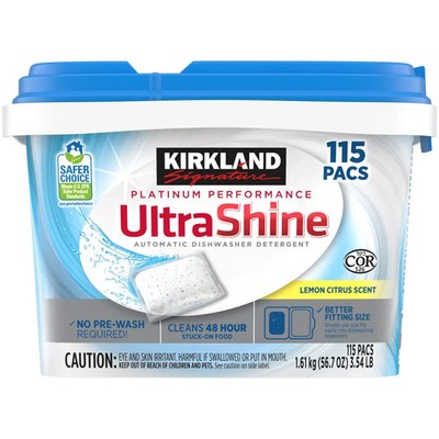 Kirkland UltraShine Dishwasher Detergent Pacs Pods 115-count Similar to Cascade