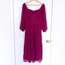 J.Crew Swiss Dot Chiffon Tiered Midi Dress Womens 6 Magenta Pink Sweetheart