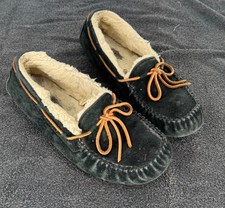 UGG Women  s Black Suede Dakota Slippers With Shearling Lining