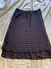 Vintage 1990s Black Pink Chiffon Polka Dot Ruffle Midi Skirt Sz 8 Fairy