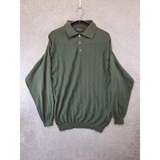 Giglio Rosso Mens XXL Olive Green Textured Knit Long Sleeve Polo Made in Italy