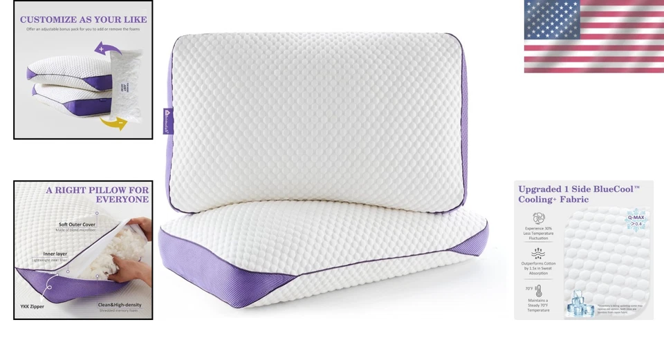 Adjustable Shredded Foam Pillows with Removable Cover - Image 2 of 4