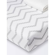 Fitted Jersey Crib Sheet Cloud Island Gray Chevron and Solid White 2pk
