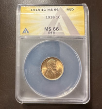 1918 Lincoln Cent Wheat Penny RD BU Gem ANACS MS66 RED
