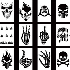 YKW Skull Stencils, 12Pcs Reusable Skeleton Hand Painting Templates, for 1