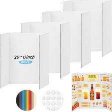 4 Pcs Trifold Poster Board, 26x17 inches White Poster Board Comes with Sticky