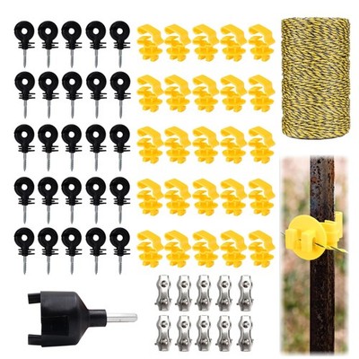 62 Pcs Electric Fence Wire Kit Include 656 ft 200 Meters Electric Fence Polyw...