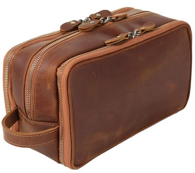 Personalized Leather Toiletry Bag for Men Travel Shaving Dopp Kit-Large Cosme...