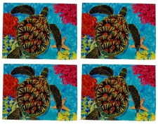 Sea Turtle Swimming in Coral Kitchen and Dining Cloth Placemats Set of 4