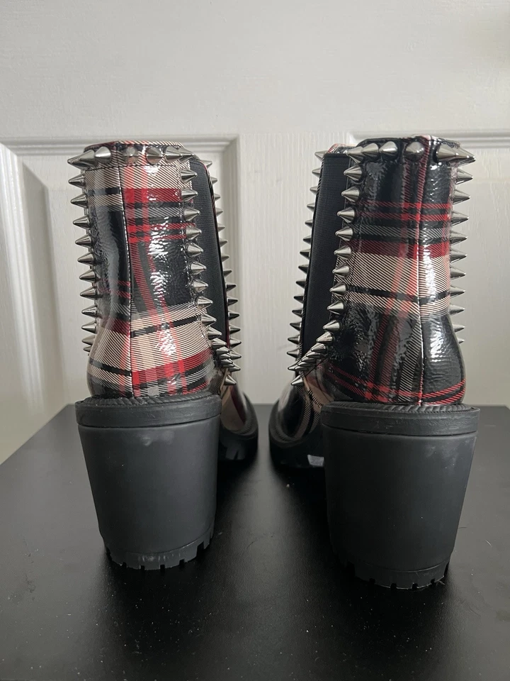 Jessica Simpson Demmie Botín Rojo Negro Cuadros Picos Gótico Preppy Grunge 5 Foto 4 de 4