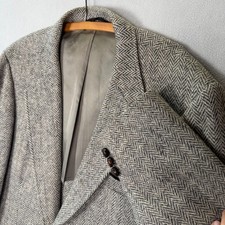 VTG Harris Tweed Blazer Mens 44 Gray Herringbone Wool Sport Coat Jacket
