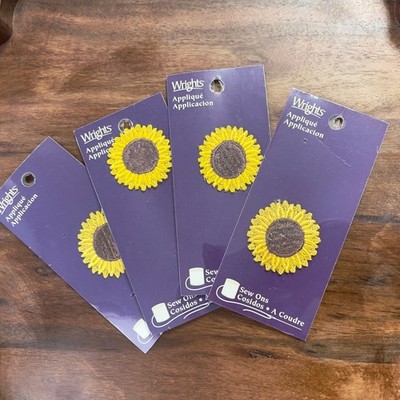 Wrights Sunflower Applique Patch Unisex OS Yellow Floral Cottagecore Indie 4pk