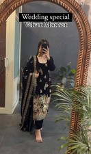 New Collection Black Viscose Velvet Salwar Kameez With Dupatta For Women
