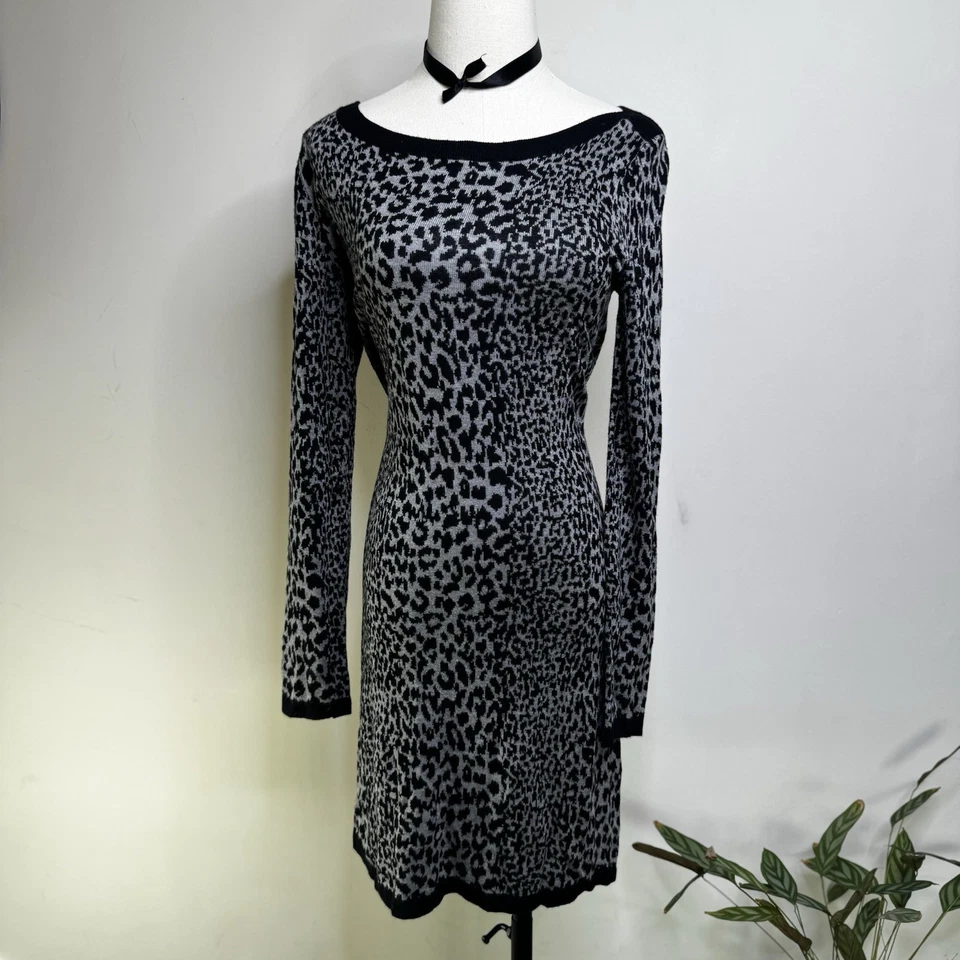 Vestido Suéter FRENCH CONNECTION Negro Blanco Leopardo Indie Hada Capricho 10
