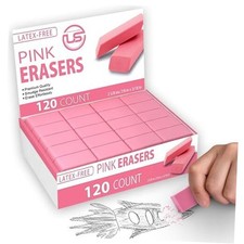 Pink Erasers Rectangular Eraser Bulk Pack, Latex Free Pink Pearl 120 Count