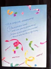 VINTAGE 1985 LARGE GRADUATION GREETING CARD W/ BANNER INSIDE + ENVELOPE