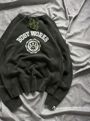 A Bathing Ape Bape Busy Works Washed Black Crewneck Sweatshirt