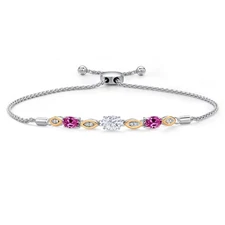 925 Silver and 10K Yellow Gold White Moissanite and Pink Created Sapphire and