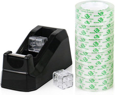 Tape Dispensers Desk, 1 Pack Black with 6Rolls Transparent Tape Refills, 1 Inch